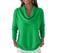 Women's Soft and Elegant Solid Color Ruffled Collar Sweater Top Lightweight Loose-Fit Long-Sleeve Cowl Neck Pullover Green XL