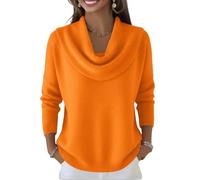 Women's Soft and Elegant Solid Color Ruffled Collar Sweater Top Lightweight Loose-Fit Long-Sleeve Cowl Neck Pullover Saffron M