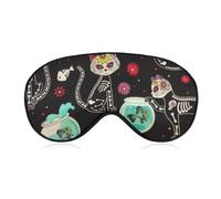 Women's Soft Eye Shade Cover, Airplane Travel Adjustable Strap Sleep Eye Mask, Black Cat Sugar Skull Floral