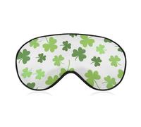 Women's Soft Eye Shade Cover, Airplane Travel Adjustable Strap Sleep Eye Mask, Floral Shamrock Clover Green White