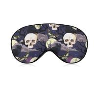Women's Soft Eye Shade Cover, Airplane Travel Adjustable Strap Sleep Eye Mask, Halloween Full Moon Raven Goth Skulls