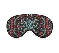 Women's Soft Eye Shade Cover, Airplane Travel Adjustable Strap Sleep Eye Mask, Traditional Floral Paisley Bandanna Pattern Red Black