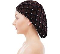 Women's Soft Fashion Design Ladies Elastic Hat Hairwear Hair Net Rayon Mesh Snood Headwrap Pearl Beaded Crochet Cap Oversize