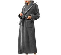 Womens Soft Fleece Dressing Gown UK Clearance Ladies Full Length Bathrobe Long Sleeve Pajamas Cozy Shawl Collar Robes Casual Comfort Loungewear Plush Nightwear Winter Warm Housecoat Soft Nightgown