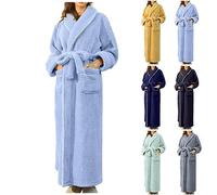 Womens Soft Fleece Dressing Gown UK Clearance Ladies Full Length Bathrobe Long Sleeve Pajamas Cozy Shawl Collar Robes Casual Comfort Loungewear Plush Nightwear Winter Warm Housecoat Soft Nightgown