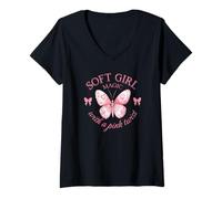 Women's Soft Girl Magic with a Pink Twist Coquette Core Butterfly V-Neck T-Shirt