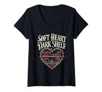 Women's Soft Heart Dark Shelf Dark Romance Skeleton Goth Reading V-Neck T-Shirt