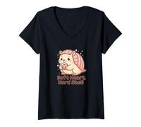 Womens Soft Heart Hard Shell - Cute Pink Armadillo Kawaii V-Neck T-Shirt
