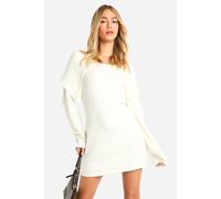 Womens Soft Knit Oversized Collar Off The Shoulder Jumper Dress - Cream - M, Cream