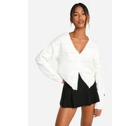 Womens Soft Knitted Pointelle Cardigan - White - S, White