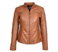 Womens soft Leather Biker Jackets Fitted Quilted Casual Cafe Racer Style Zip Fasten Fiona (UK, Numeric, 14, Regular, Regular, Tan)