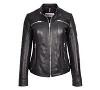 Womens soft Leather Biker Jackets Fitted Quilted Casual Cafe Racer Style Zip Fasten Fiona (UK, Numeric, 16, Regular, Regular, Black)
