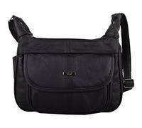 Womens Soft Leather Handbag/Shoulder/Cross Body Bag with Multiple Pockets - Black