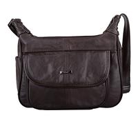 Womens Soft Leather Handbag/Shoulder/Cross Body Bag with Multiple Pockets - Dark Brown