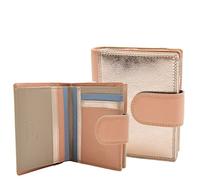 Womens Soft Leather Purse Mid-Sized RFID Rose Gold Wallet HOL808