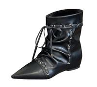 Womens Soft Leather Slouch Boots Wide Fit Ladies Ankle Boots Fashionable Suede Pointed Stitching Heap Booties Women's Autumn Winter Short Booties Black