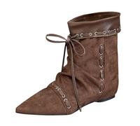 Womens Soft Leather Slouch Boots Wide Fit Ladies Ankle Boots Fashionable Suede Pointed Stitching Heap Booties Women's Autumn Winter Short Booties Brown