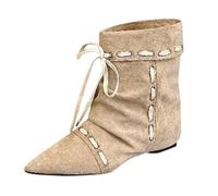 Womens Soft Leather Slouch Boots Wide Fit Ladies Ankle Boots Fashionable Suede Pointed Stitching Heap Booties Women's Autumn Winter Short Booties Light Yellow