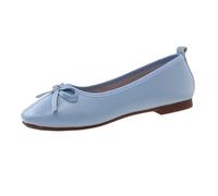 Women's Soft Leather Wide Ballet Flat lip On Bow Knot Soft Cushion Square Toe Single Loafer Shallow Mouth Temperament Evening Shoes Breathable Comfort Flat Shoes for Casual Beach (Blue, 6-6)
