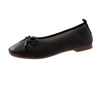 Women's Soft Leather Wide Ballet Flat lip On Bow Knot Soft Cushion Square Toe Single Loafer Shallow Mouth Temperament Evening Shoes Breathable Comfort Flat Shoes for Casual Beach (Black, 6-6)