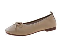 Women's Soft Leather Wide Ballet Flat lip On Bow Knot Soft Cushion Square Toe Single Loafer Shallow Mouth Temperament Evening Shoes Breathable Comfort Flat Shoes for Casual Beach (Khaki, 6-6)