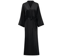 Women's Soft Long Satin Robes Long Silk Robes Full Length Robes Kimonos Silky Bath Robe Dressing Gowns, Solid Black, L-x-L