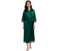 Women's Soft Long Satin Robes Long Silk Robes Full Length Robes Kimonos Silky Bath Robe Dressing Gowns, Lace Trim Emerald Green, No Pockets, XXL/3XL