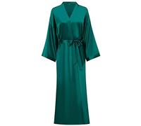 Women's Soft Long Satin Robes Long Silk Robes Full Length Robes Kimonos Silky Bath Robe Dressing Gowns, Solid Dark Green, L-x-L