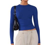 Women's Soft Long Sleeve Shirts Crew Neck Tops Basic Tees Stretchy Going Out Crop Tops Y2K Slim Fit T-Shirts Royal Blue S