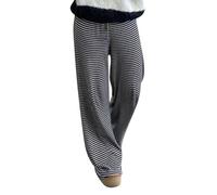 Women's Soft Lounge Pants, High Waist Loose Fit Striped Pajama Trousers, Lightweight Drawstring Sleepwear Bottoms, Comfy Relaxed Fit Casual Yoga Pants, Elastic Waist Long Lounge Pants for Women Black