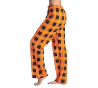 Womens Soft Lounge Sleep Pants Pyjama Bottoms Cotton Pyjamas Classic Plaid/Gradient Printed Stretch Drawstring Long Wide Leg Fluffy (Orange, M)