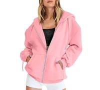 Womens Soft Oversized Hoodies Full Zip Up Elegant Long Sleeve Sweatshirt with Pockets Petite Ladies Loose Fit Casual Going Out Tops for All Season Cozy Casual Fits Size S Pink