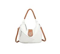 Women's Soft PU Leather Double Compartment Tote Shoulder Bag Lighweight Shopper with Long Strap -WHITE