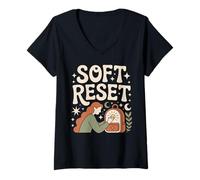 Womens Soft Reset Mindful Vibe Illustration for chill Moments V-Neck T-Shirt