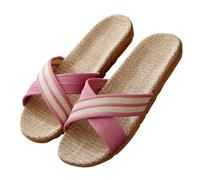 Womens Soft Sandals Unisex Non-Slip Linen Flip Flops Couples Summer Open Toe Mule Slippers Moisture Wicking Flat Sole Indoor House Slipper Going Out Lightweight Beach Travel Thong Flats Light Pink