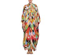 Women's Soft Satin Silk Kaftan - Designer Printed Luxury Resort Wear - Multi Color Long Caftan Dress, Multicolor, One Size