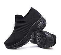 Women's Soft Shoes Hypersoft Trainers - Walking Shoes Sock Sneakers Mesh Slip On Air Cushion Platform Loafer All Black 3 UK