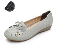 Womens Soft Sole Comfortable Leather Loafers Ballerinas Flats Breathable Round Toe Work Nurse Shoes Non-Slip Slip on Casual Walking Shoes (Grey,5)