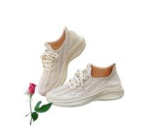 Women's Soft-Soled Anti-Slip Breathable Casual Sneakers, Women's Walking Shoes Lightweight Workout Casual Non Slip Fashion Sneakers Mesh Lace Up Tennis Running Shoes (Beige,6.5)