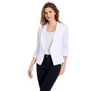 Women's Soft Stretchy Lightweight Cardigan Blazer One Button 3/4 Ruched Sleeve Business Casual Blazer Jackets, 03 White, Medium