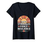 Womens Soft Struggles Fierce Resilience Chronic Illness Warrior V-Neck T-Shirt