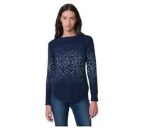 Women's Soft Touch Knitted Sweater, Round Neck, Long Sleeve, Rounded Hem and Jacquard Pattern., blue, M
