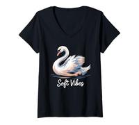 Women's Soft Vibes Swan Calm Serene Graceful Peaceful Waterfowl V-Neck T-Shirt