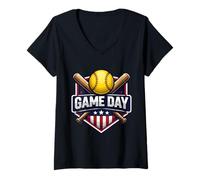 Women's Softball Game Day Fan Lover Player Coach Spectator Quote Fun V-Neck T-Shirt