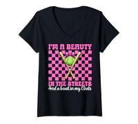 Womens Softball Girl Beauty In The Streets And A Beast In My Cleats V-Neck T-Shirt