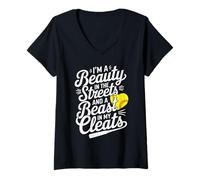 Womens Softball Girl I'm A Beauty in The Streets Beast in My Cleats V-Neck T-Shirt