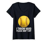 Women's Softball I Throw Hard Please Don't Cry V-Neck T-Shirt
