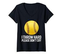Women's Softball I Throw Hard Please Don't Cry V-Neck T-Shirt