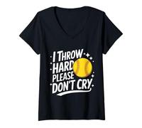 Women's Softball I Throw Hard Please Don't Cry V-Neck T-Shirt