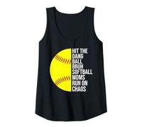 Womens Softball Moms Run On Chaos Split Ball Graphic Tank Top